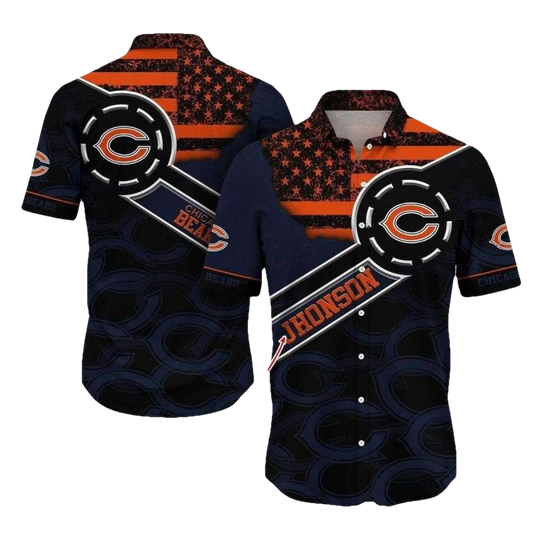 Personalized Chicago Bears Logo And Starry Stripes Hawaiian Shirt - Moonbestprint