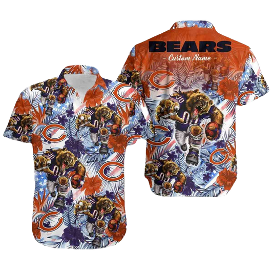 Personalized Chicago Bears Logo And Mascot Tropical Hawaiian Shirt - Moonbestprint