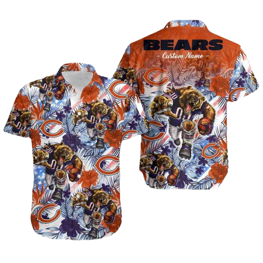Personalized Chicago Bears Logo And Mascot Tropical Hawaiian Shirt - Moonbestprint