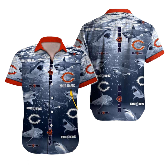 Personalized Chicago Bears Logo And Ocean Pattern Hawaiian Shirt - Moonbestprint