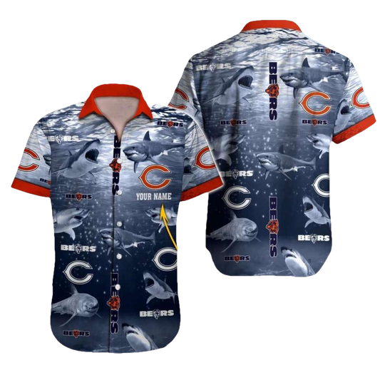 Personalized Chicago Bears Logo And Ocean Pattern Hawaiian Shirt - Moonbestprint