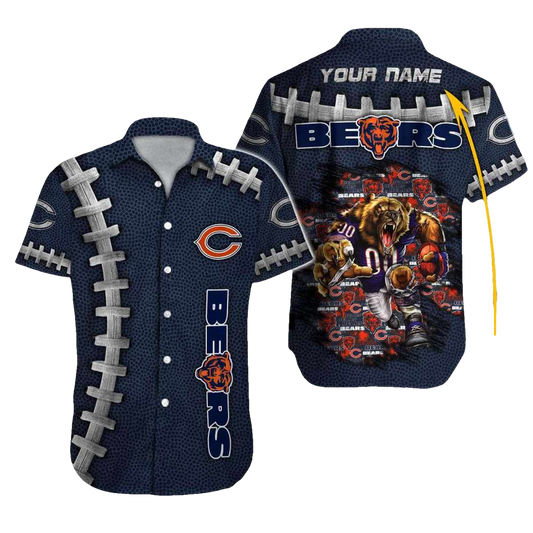 Personalized Chicago Bears Logo And Mascot Blue Ball Pattern Hawaiian Shirt - Moonbestprint