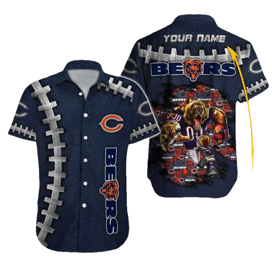 Personalized Chicago Bears Logo And Mascot Blue Ball Pattern Hawaiian Shirt - Moonbestprint