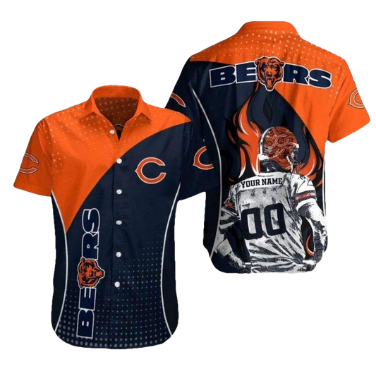 Personalized Chicago Bears Fiery Fanfare Blue And Orange Hawaiian Shirt - Moonbestprint