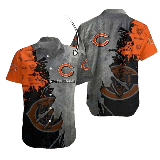 Personalized Chicago Bears Down Burst Grunge Splash Hawaiian Shirt - Moonbestprint