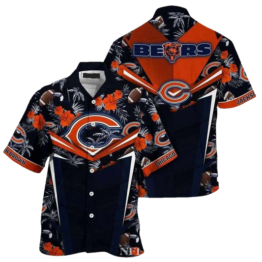 Personalized Chicago Bears Big Logo Floral Hawaiian Shirt - Moonbestprint