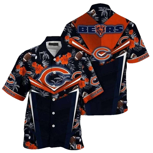 Personalized Chicago Bears Big Logo Floral Hawaiian Shirt - Moonbestprint