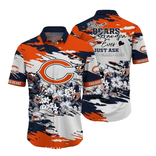 Personalized Best Bears Grandpa Ever Chicago Bears Hawaiian Shirt - Moonbestprint