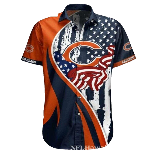 Patriotic Chicago Bears Wave Stripe Hawaiian Shirt - Moonbestprint