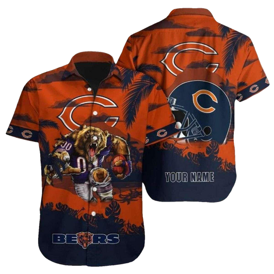 Personalized Bold Sunset Chicago Bears Palm Silhouette Hawaiian Shirt - Moonbestprint