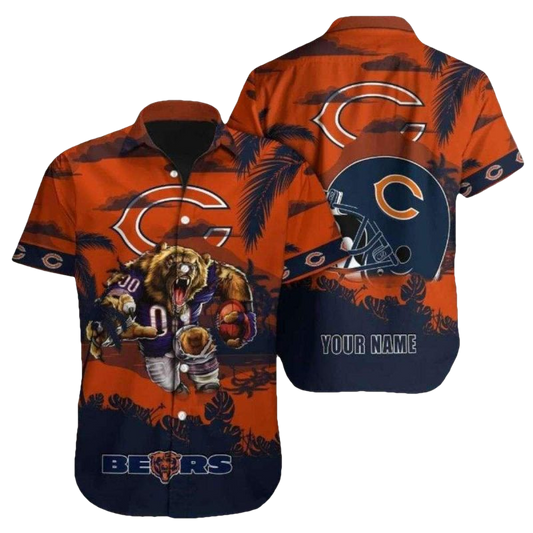Personalized Bold Sunset Chicago Bears Palm Silhouette Hawaiian Shirt - Moonbestprint