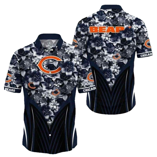 Monochrome Hibiscus Elegance Chicago Bears Hawaiian Shirt - Moonbestprint