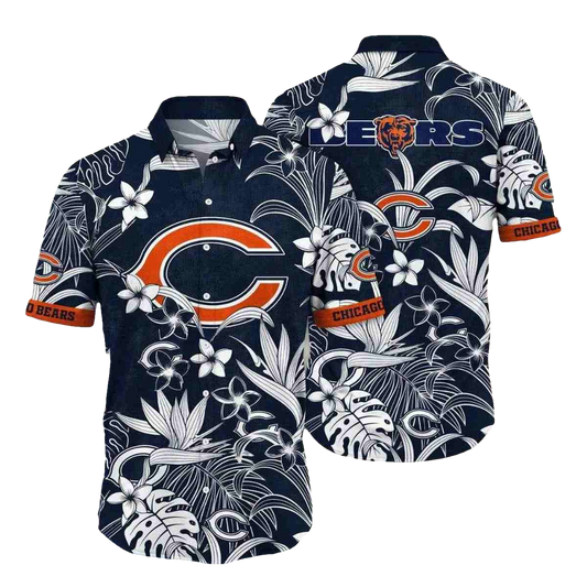 Monochrome Botanic Chicago Bears Hawaiian Shirt - Moonbestprint