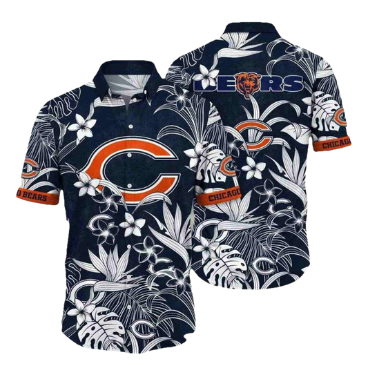 Monochrome Botanic Chicago Bears Hawaiian Shirt - Moonbestprint