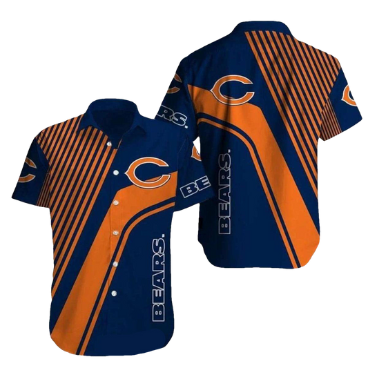 Modern Stripe Chicago Bears Hawaiian Shirt In Blue And Orange - Moonbestprint