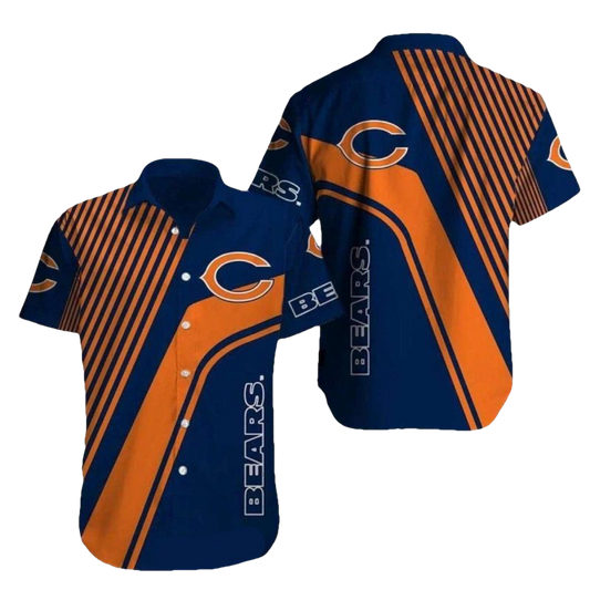 Modern Stripe Chicago Bears Hawaiian Shirt In Blue And Orange - Moonbestprint