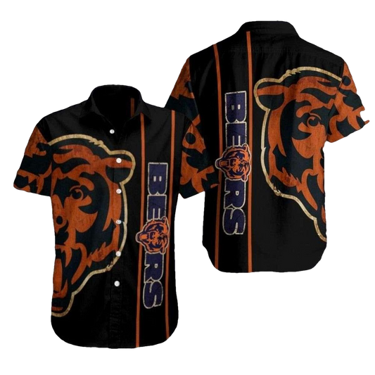 Midnight Mascot Chicago Bears Bold Stripe Hawaiian Shirt - Moonbestprint