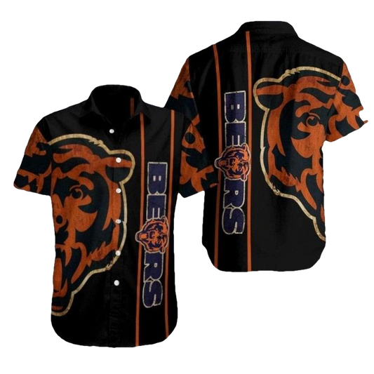 Midnight Mascot Chicago Bears Bold Stripe Hawaiian Shirt - Moonbestprint