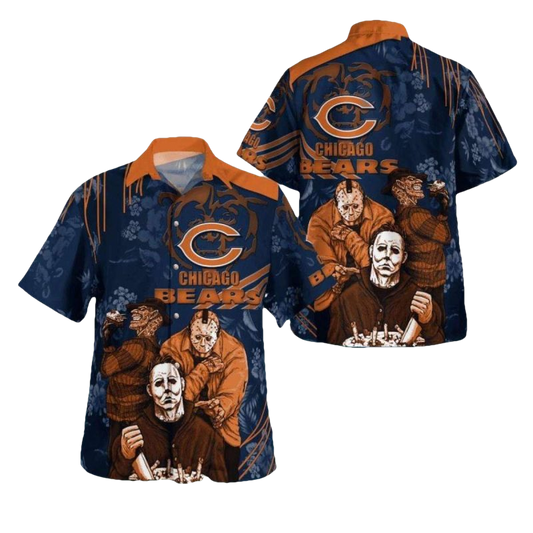 Horror Movie Characters Chicago Bears Hawaiian Shirt - Moonbestprint