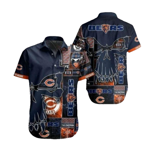 Grunge Chicago Bears Skull And Patchwork Hawaiian Shirt - Moonbestprint
