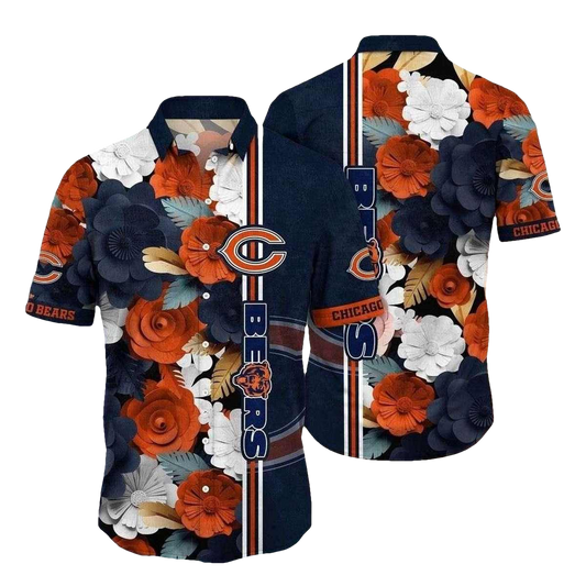 Floral Navy Chicago Bears Tropical Hawaiian Shirt - Moonbestprint