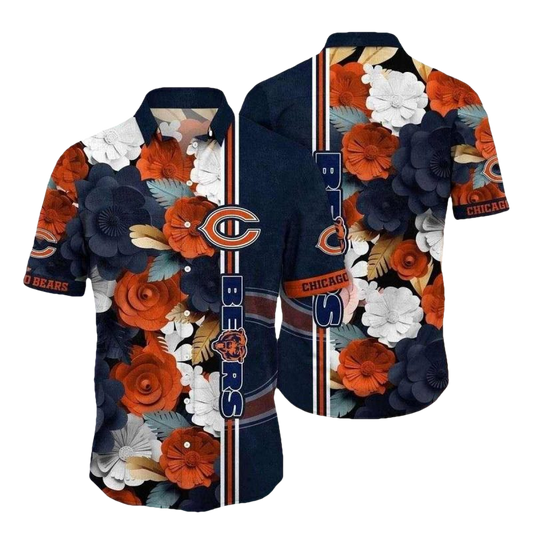 Floral Navy Chicago Bears Tropical Hawaiian Shirt - Moonbestprint