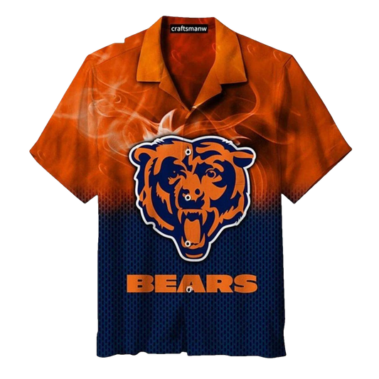 Chicago Bears With Fiery Smoke And Bold Logo Hawaiian Shirt - Moonbestprint
