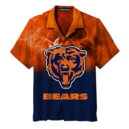 Chicago Bears With Fiery Smoke And Bold Logo Hawaiian Shirt - Moonbestprint