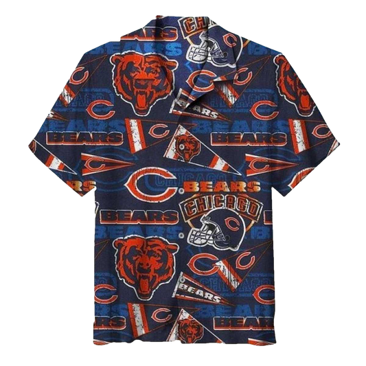 Chicago Bears Vintage Logo And Team Flags Hawaiian Shirt - Moonbestprint