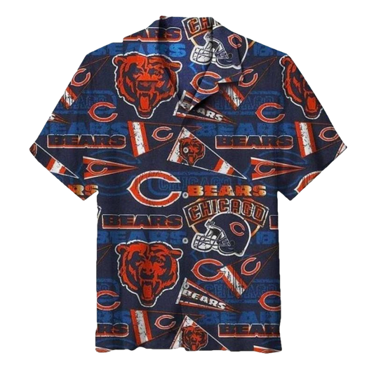 Chicago Bears Vintage Logo And Team Flags Hawaiian Shirt - Moonbestprint