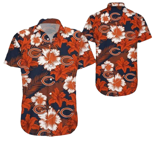 Chicago Bears White And Orange Hibiscus Floral Hawaiian Shirt - Moonbestprint