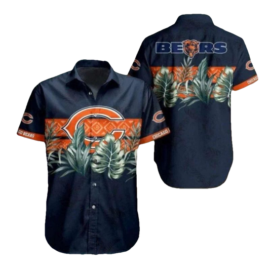 Chicago Bears Tropical Leaf Blue Pattern Hawaiian Shirt - Moonbestprint