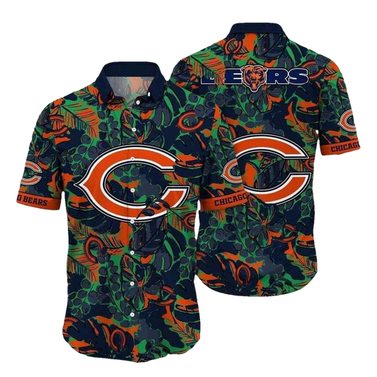 Chicago Bears Tropical Foliage And Bears Logo Hawaiian Shirt - Moonbestprint