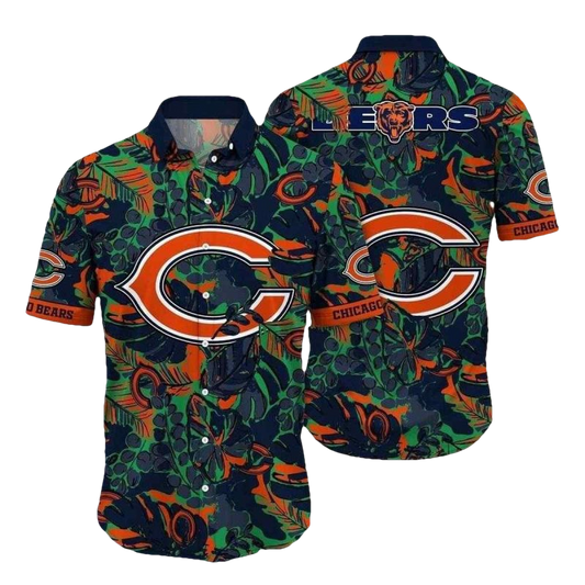 Chicago Bears Tropical Foliage And Bears Logo Hawaiian Shirt - Moonbestprint