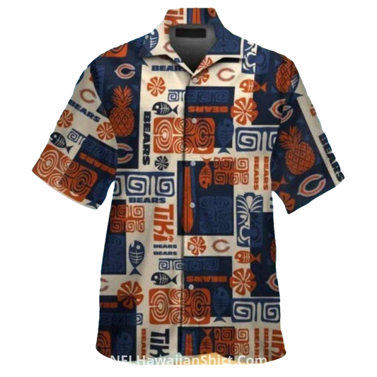 Chicago Bears Tribal Pattern With Tiki Elements Hawaiian Shirt - Moonbestprint