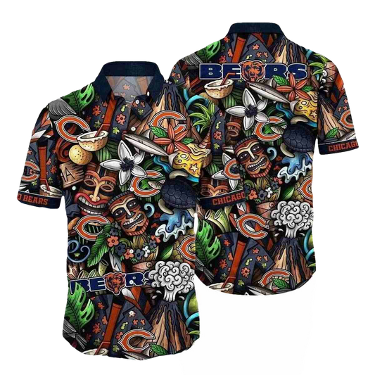 Chicago Bears Tiki Tackle Pattern Hawaiian Shirt - Moonbestprint