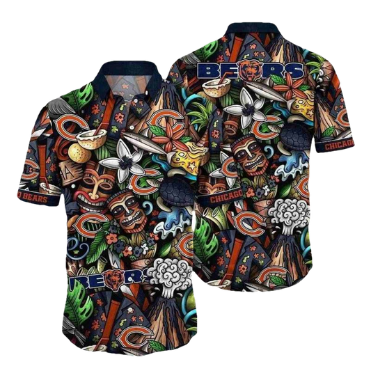 Chicago Bears Tiki Tackle Pattern Hawaiian Shirt - Moonbestprint