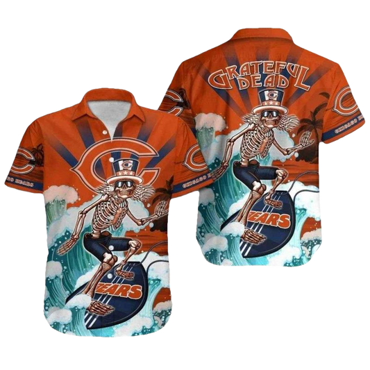 Chicago Bears Surfing Skeleton Wave Rider Hawaiian Shirt - Moonbestprint
