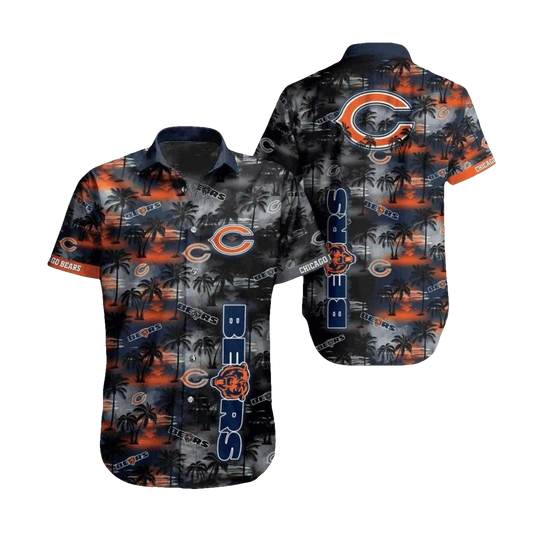 Chicago Bears Sunset Palm Trees Hawaiian Shirt For Fans - Moonbestprint