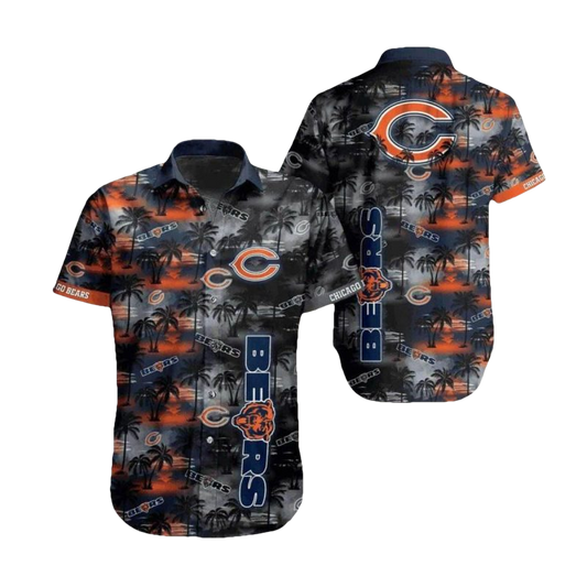 Chicago Bears Sunset Palm Trees Hawaiian Shirt For Fans - Moonbestprint