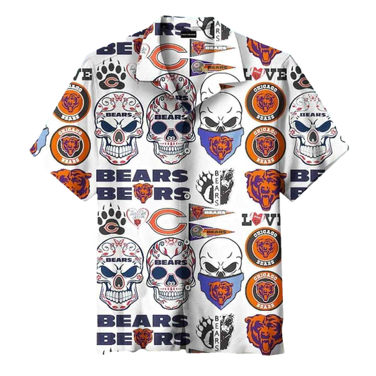 Chicago Bears Sugar Skull Pattern Hawaiian Shirt - Moonbestprint