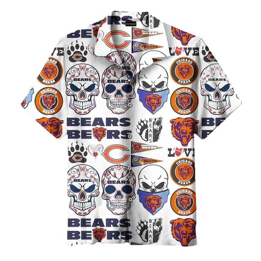 Chicago Bears Sugar Skull Pattern Hawaiian Shirt - Moonbestprint