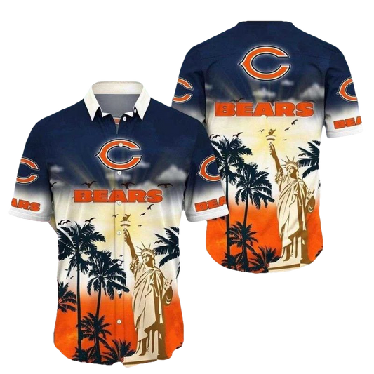 Chicago Bears Statue Of Liberty Sunset Hawaiian Shirt - Moonbestprint