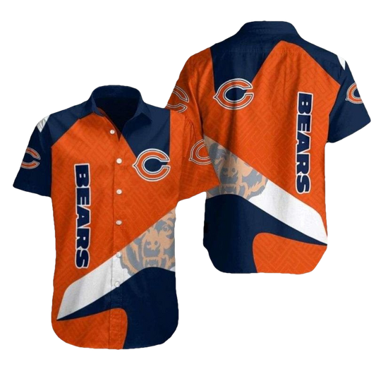 Chicago Bears Sleek Navy And Orange Stripe Hawaiian Shirt - Moonbestprint