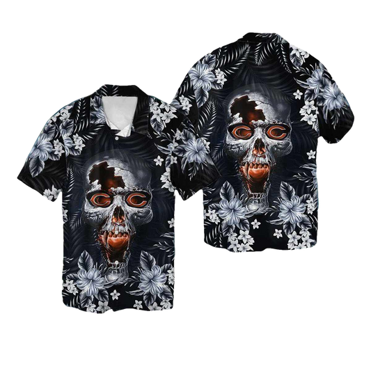 Chicago Bears Skull Floral Hawaiian Shirt - Moonbestprint