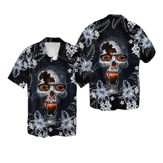 Chicago Bears Skull Floral Hawaiian Shirt - Moonbestprint