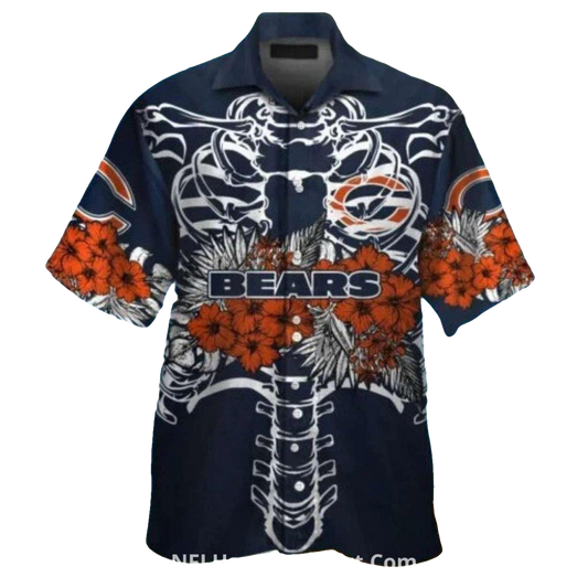 Chicago Bears Skeleton Ribcage Floral Hawaiian Shirt - Moonbestprint