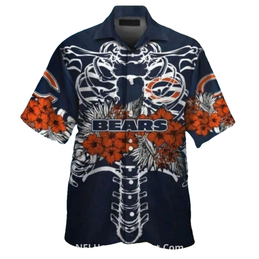 Chicago Bears Skeleton Ribcage Floral Hawaiian Shirt - Moonbestprint