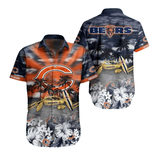 Chicago Bears Palm Trees And Boat Scene Hawaiian Shirt - Moonbestprint