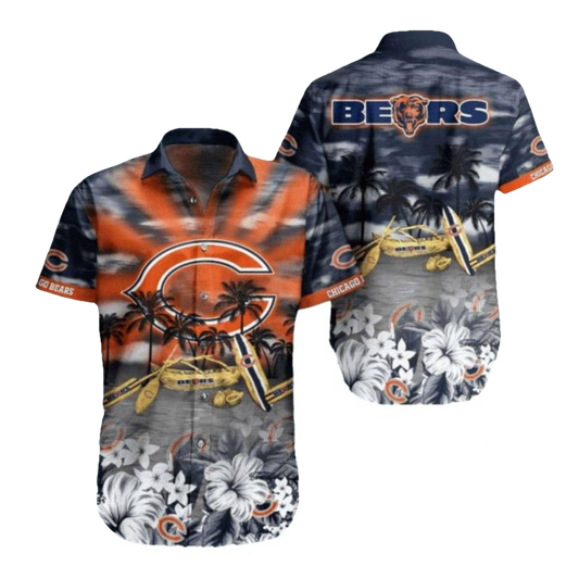 Chicago Bears Palm Trees And Boat Scene Hawaiian Shirt - Moonbestprint
